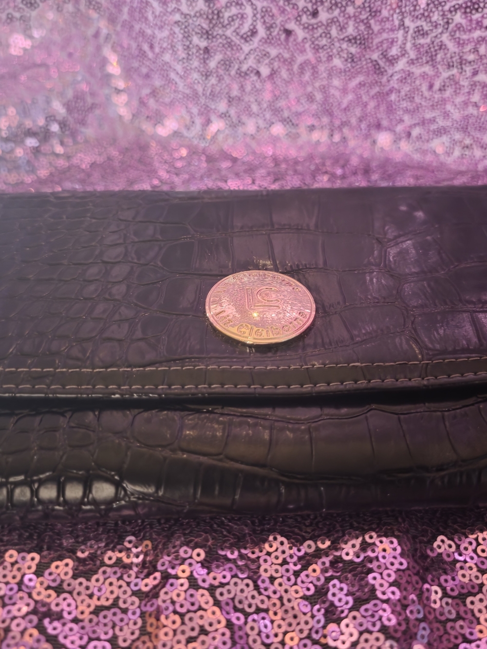 Black Leather crocodile style by LIZ CLAIBORNE